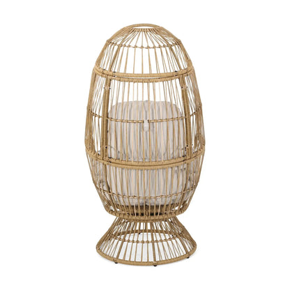 Patio Swivel Basket Egg Chair With Cushion in natural rattan with white cushion on Tampa Home & Garden Store