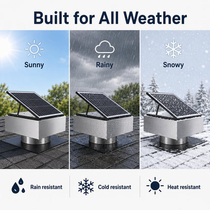 12-inch stainless steel solar roof vent fan with tilt-adjustable panel, HouseOfZazla 3 views on Tampa Home & Garden Store