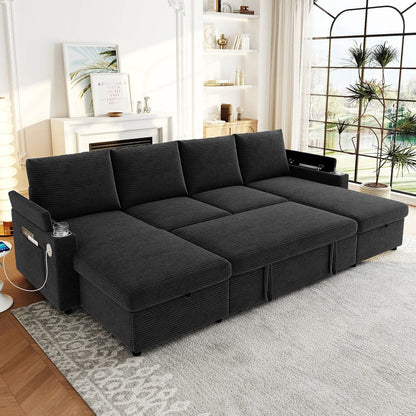 U Shaped Sectional Sofa Bed with Storage Chaise