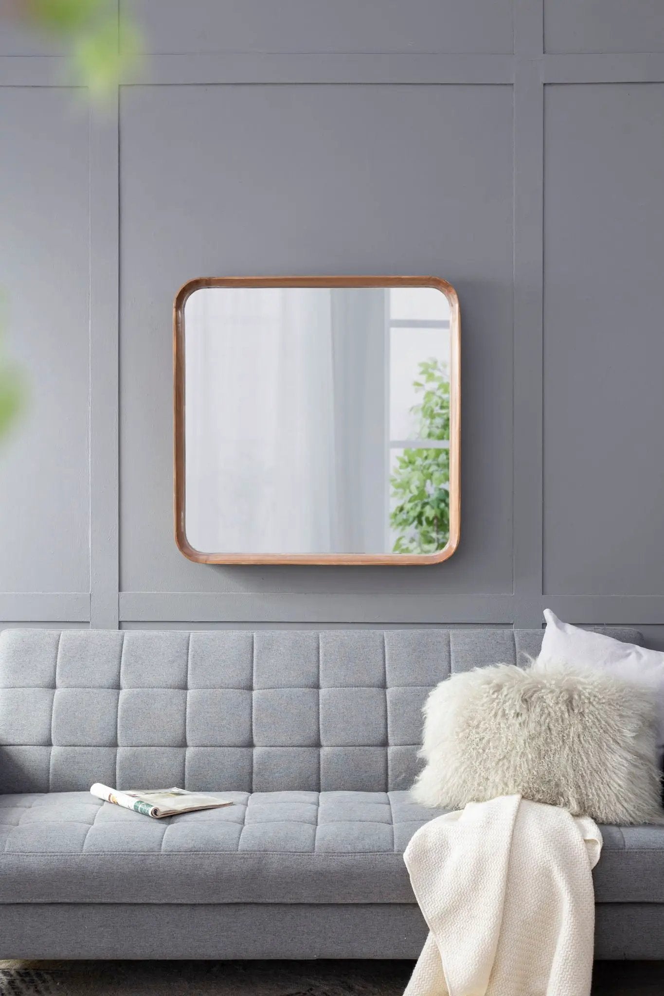 Square Mirror with Wood Frame Living Room Brown