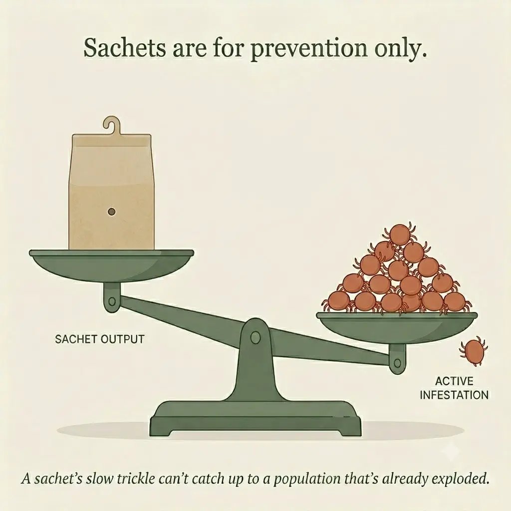 Amblyseius Andersoni mites prevention sachets by FGMN Nursery on scale with infestation on Tampa Home & Garden Store