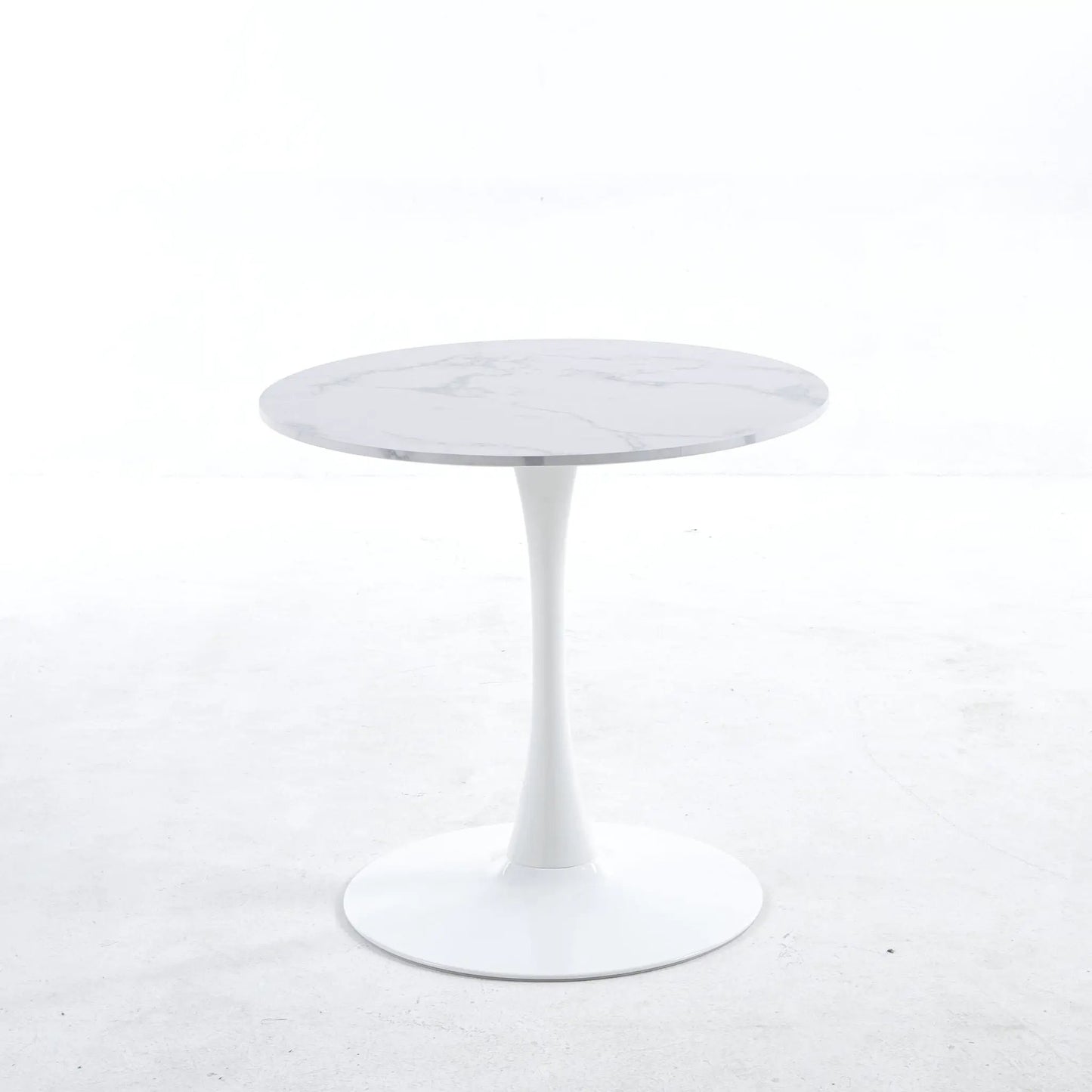 Tulip Special Dining Table with round white marble top on white pedestal base on Tampa Home & Garden Store