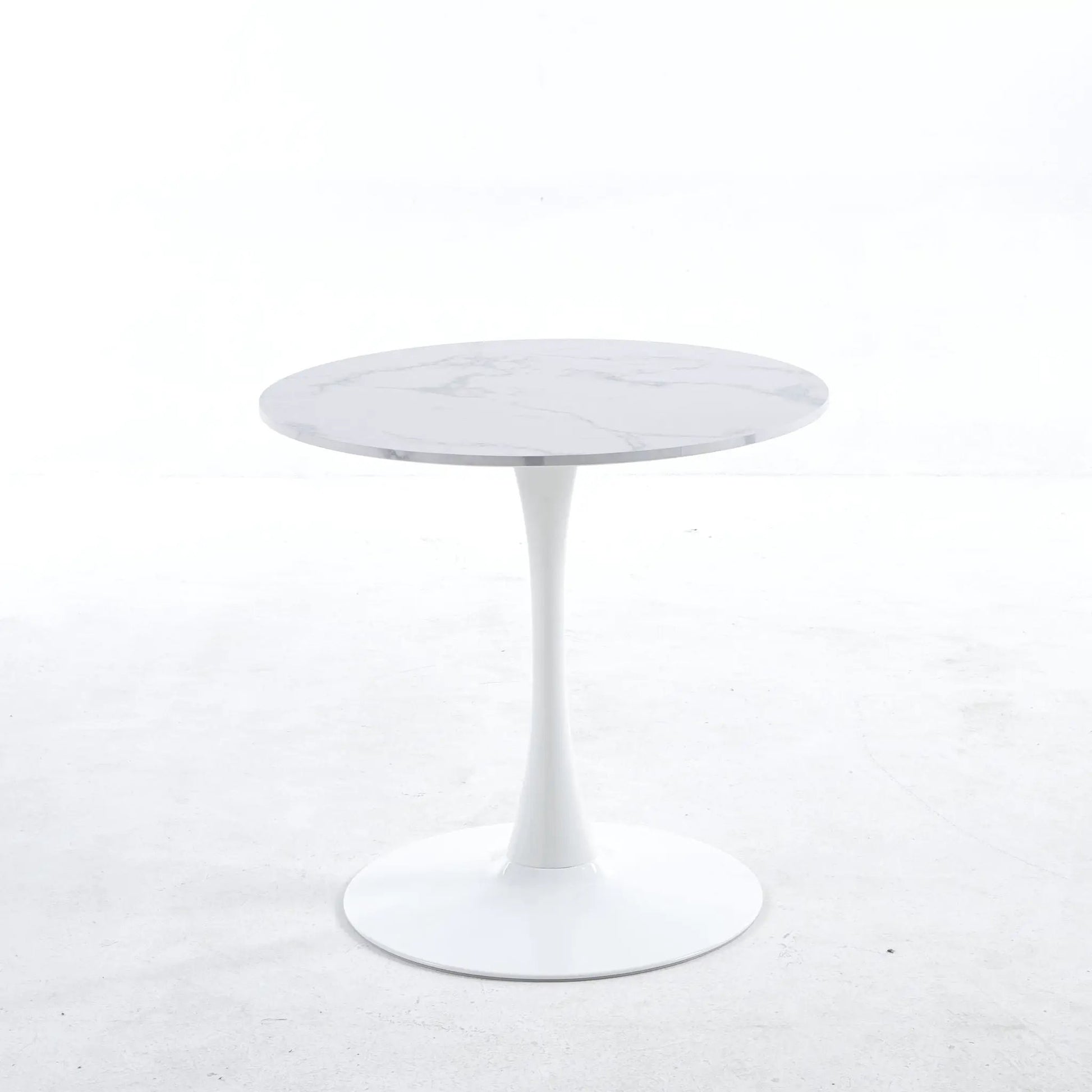 Tulip Special Dining Table with round white marble top on white pedestal base on Tampa Home & Garden Store