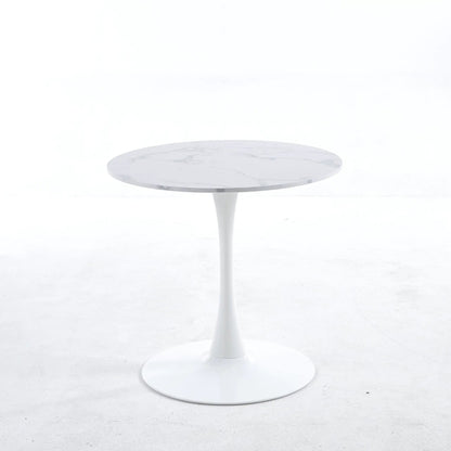 Tulip Special Dining Table with round white marble top on white pedestal base on Tampa Home & Garden Store