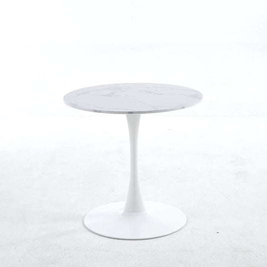 Tulip Special Dining Table with round white marble top on white pedestal base on Tampa Home & Garden Store