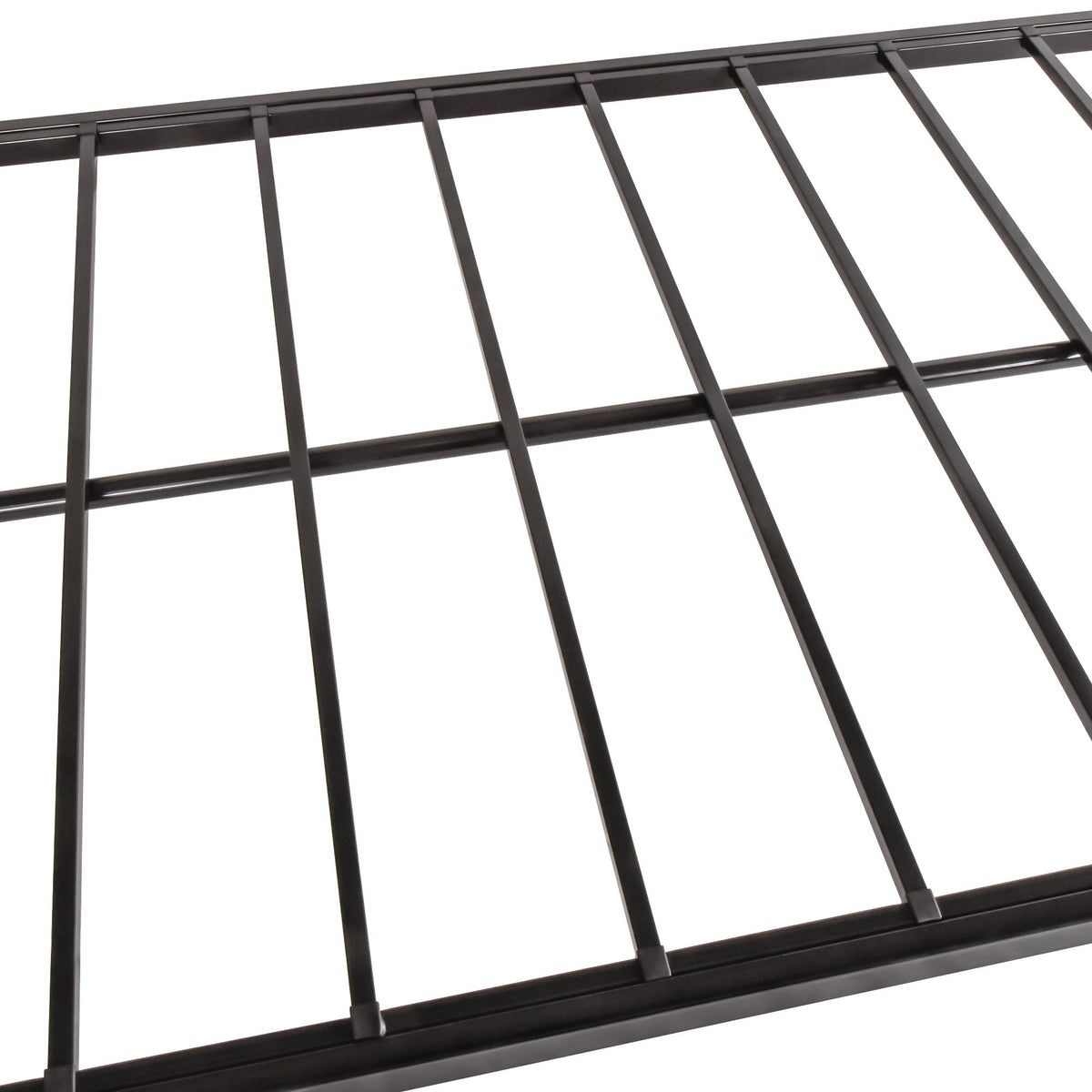 Twin over twin metal bunk bed frame in dark finish with vertical slat support on Tampa Home & Garden Store