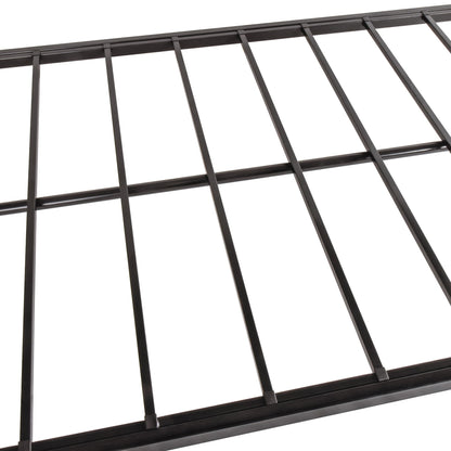 Twin over twin metal bunk bed frame in dark finish with vertical slat support on Tampa Home & Garden Store