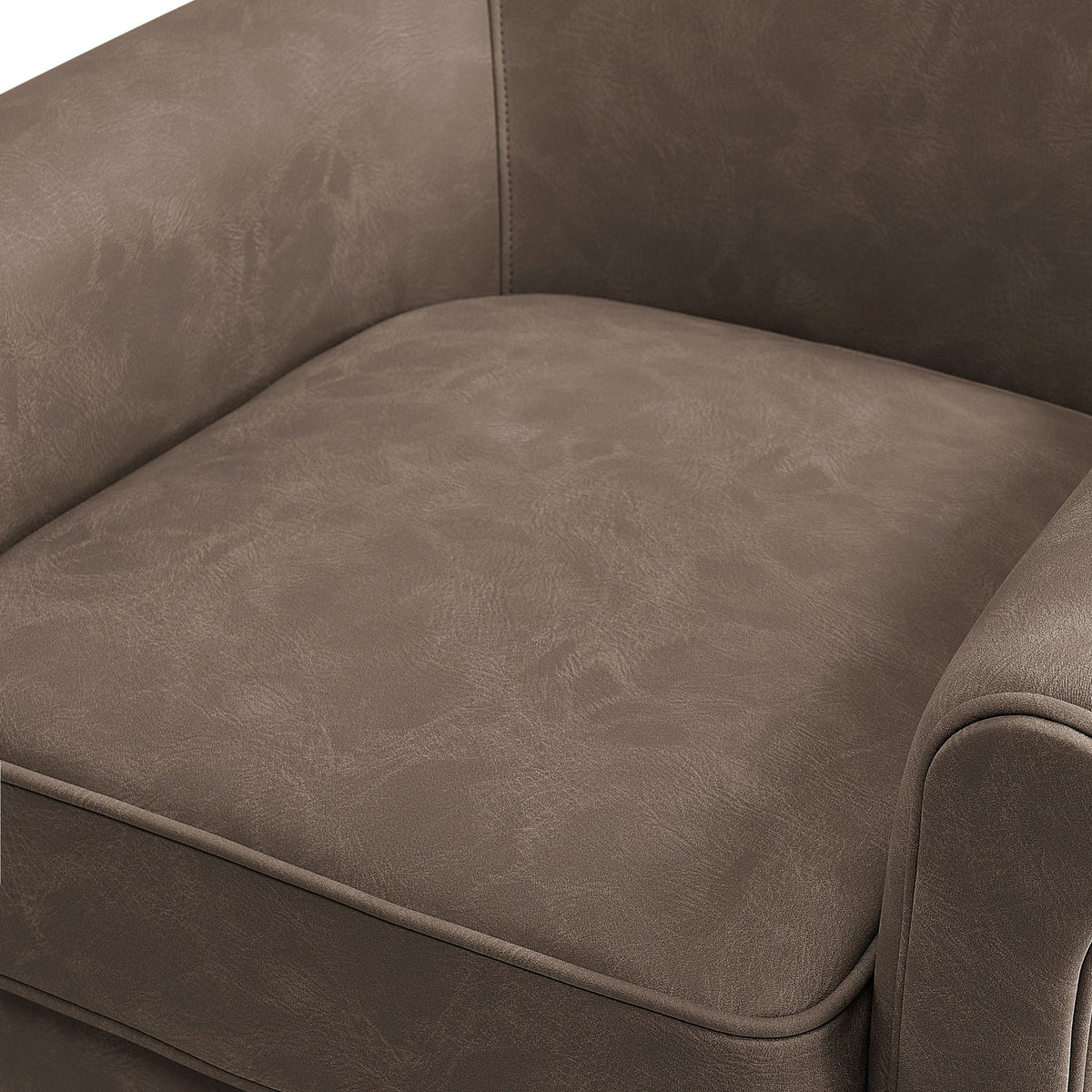 Westly Swivel Accent Chair brown faux leather upholstery close-up showing center seam on Tampa Home & Garden Store