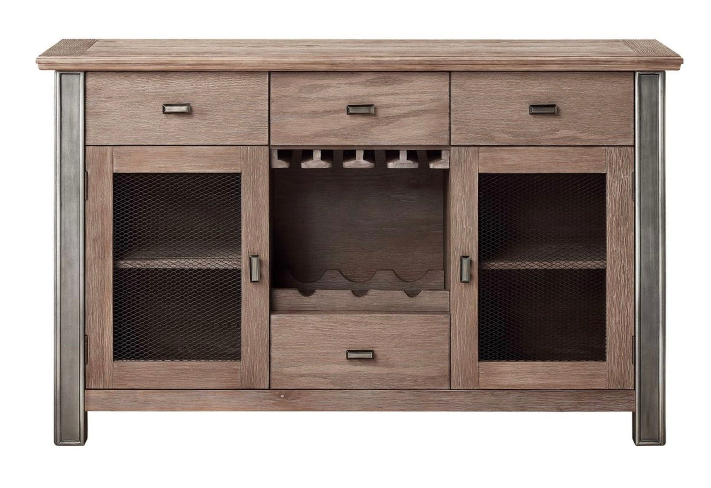 Nathaniel Server in Maple Finish storage cabinet with 3 top drawers and stemware rack on Tampa Home & Garden Store