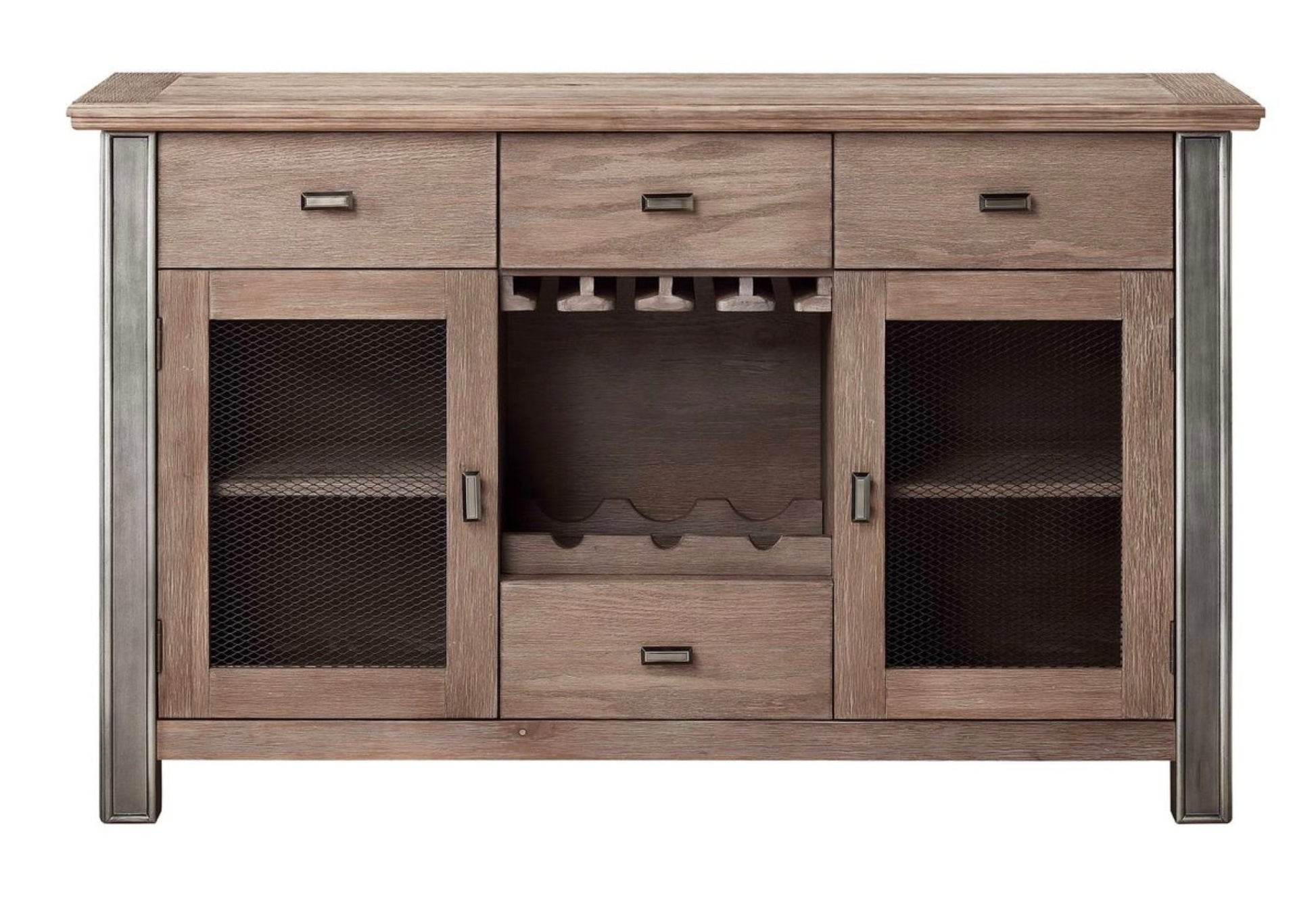 Nathaniel Server in Maple Finish storage cabinet with 3 top drawers and stemware rack on Tampa Home & Garden Store