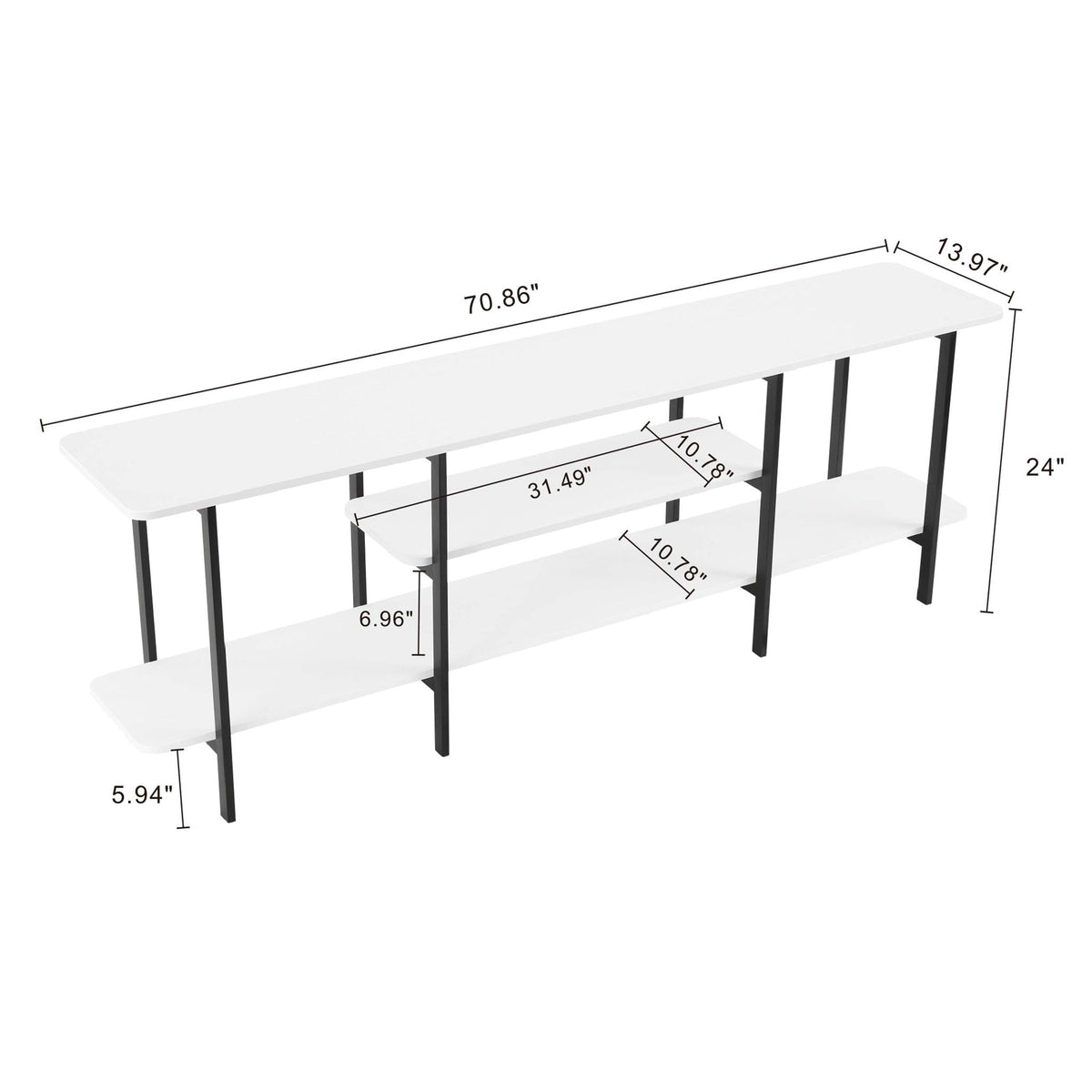 Celine 3-Shelf Console Table with wood veneer top and black metal legs on Tampa Home & Garden Store