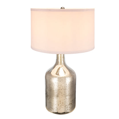 Silver round table lamp with white fabric shade and metallic base on Tampa Home & Garden Store