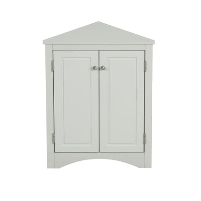 Triangle corner bathroom storage cabinet with white finish, panel doors and adjustable shelves on Tampa Home & Garden Store