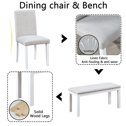 Dining chair & bench in linen fabric with solid wood legs 5pc set on Tampa Home & Garden Store