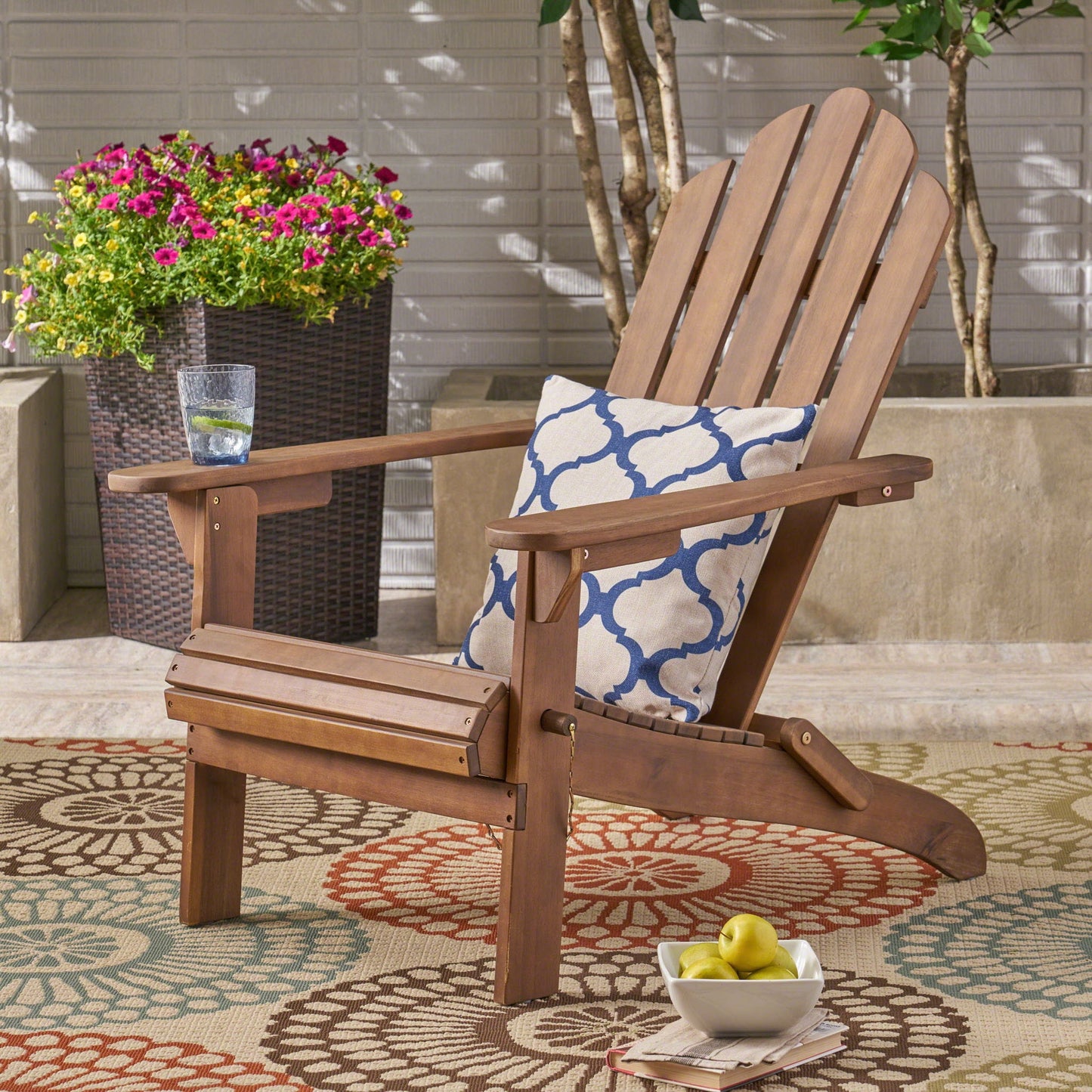 Aurascape outdoor acacia wood foldable Adirondack chair in natural brown by HouseOfZazla on Tampa Home & Garden Store