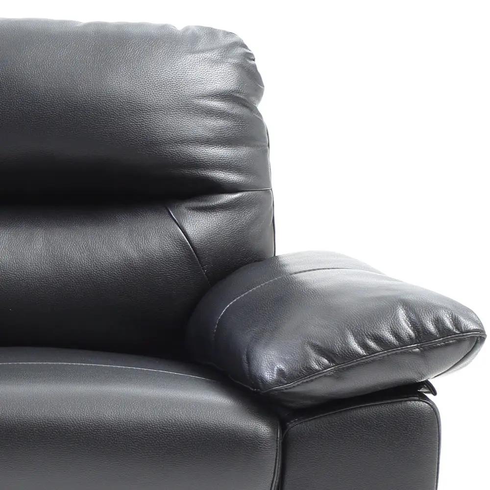 Marta sofa close-up in black leather with cushioned armrest, stationary design on Tampa Home & Garden Store