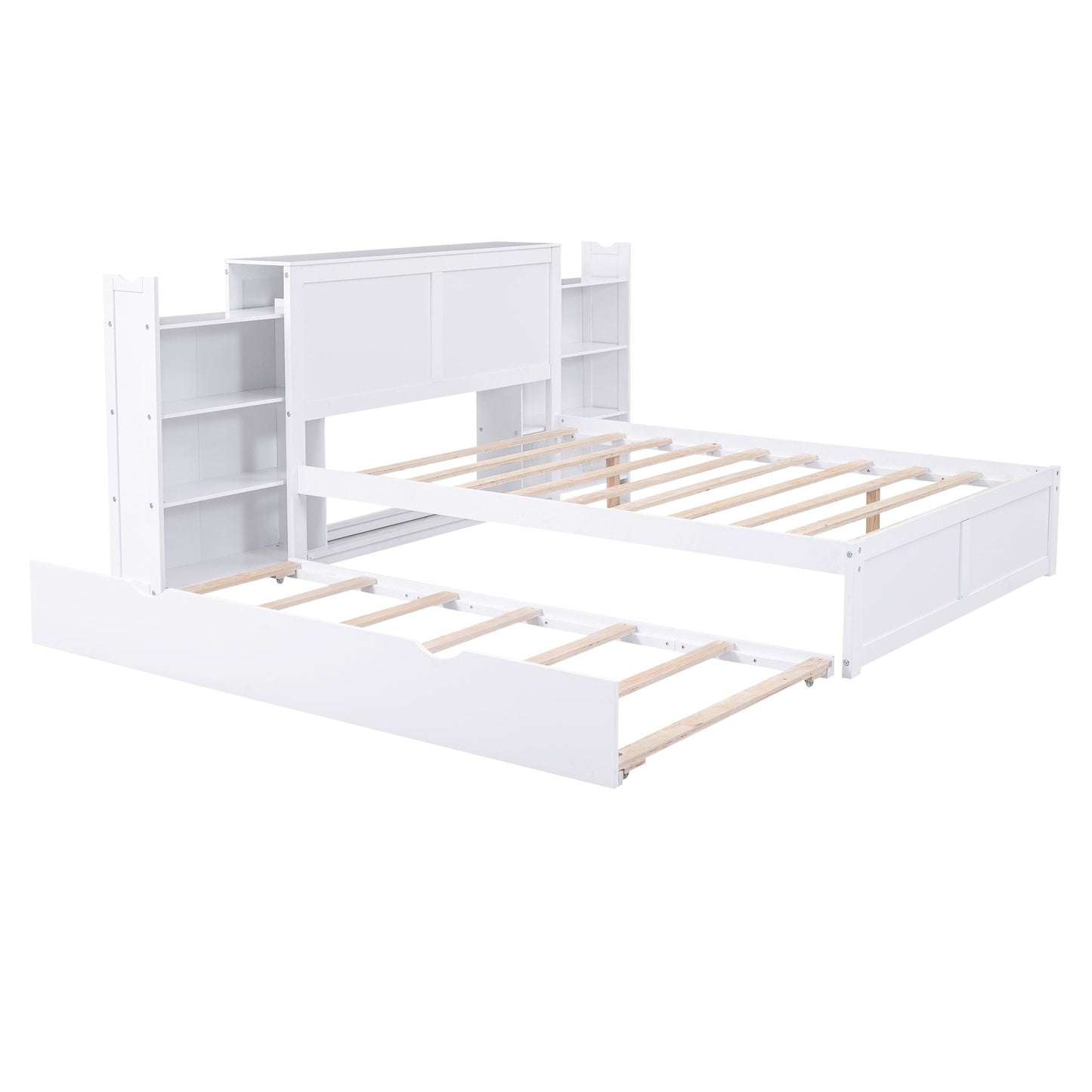 Storage platform bed with pull-out shelves and trundle, white wood by HouseOfZazla on Tampa Home & Garden Store