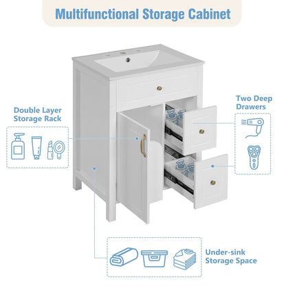 Elegant Bathroom Vanity Ceramic Sink and Drawers