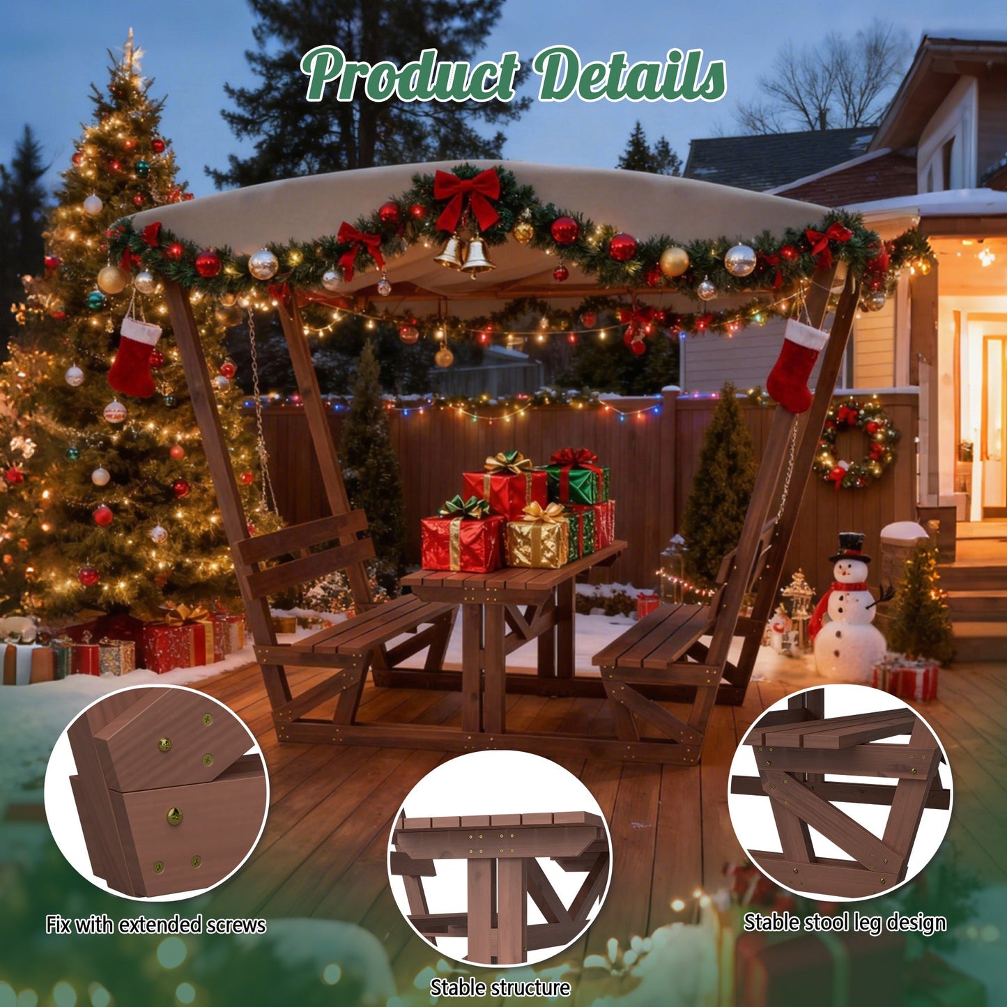 Outdoor Solid Wood Picnic Table with Canopy