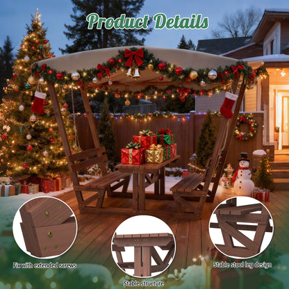 Outdoor Solid Wood Picnic Table with Canopy
