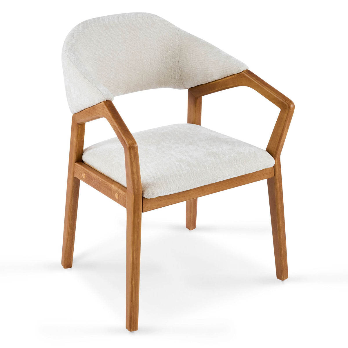 Indoor Upholstered Dining Armchair beige fabric with teak frame on Tampa Home & Garden Store
