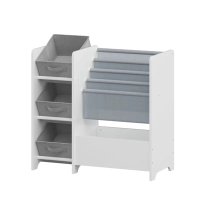 Bookshelf and toy storage organizer, white frame with gray fabric collapsible drawers, 4 tiers on Tampa Home & Garden Store