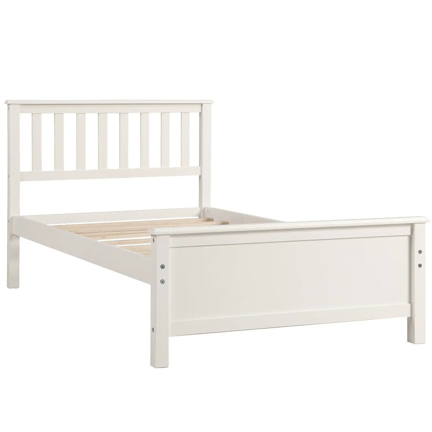 Platform bed with headboard and footboard, white finish, wood slat support on Tampa Home & Garden Store
