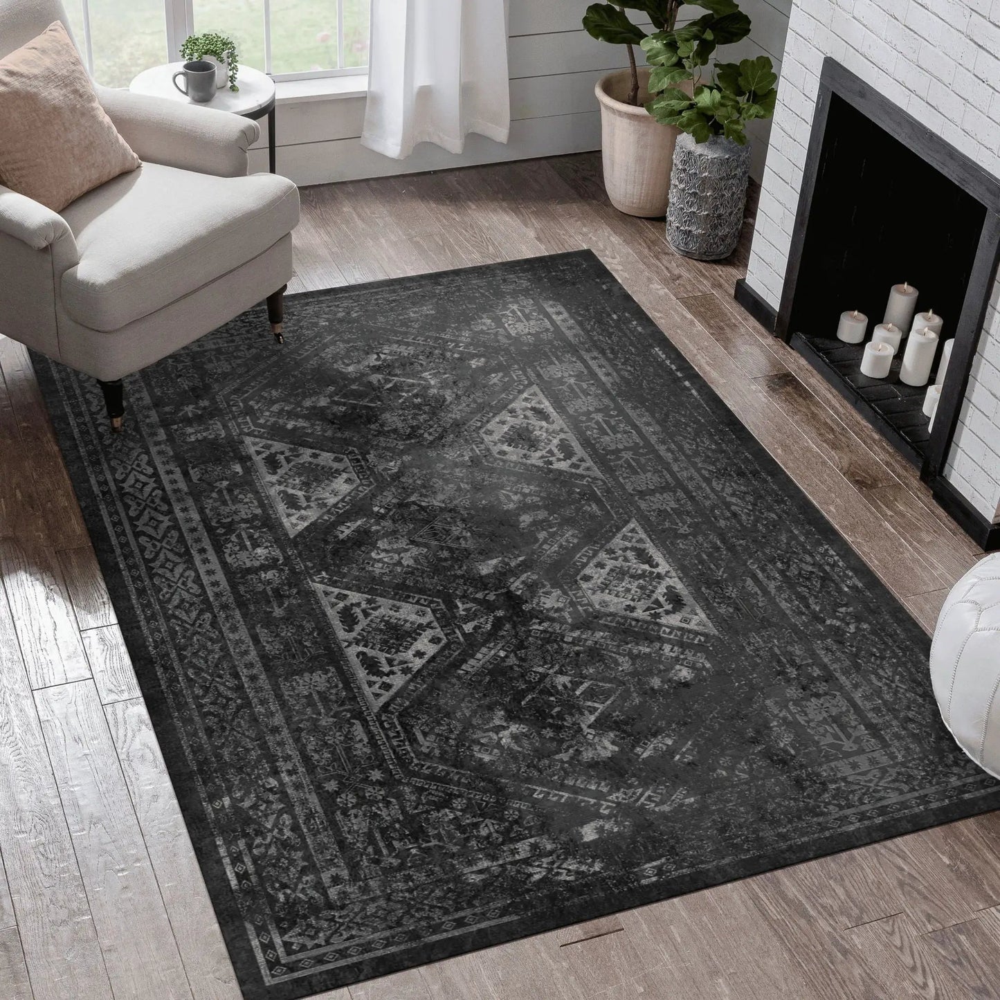 Maval Washable Area Rug 5 By 8 Black Gray