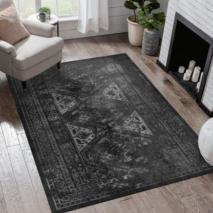 Maval Washable Area Rug 5 By 8 Black Gray