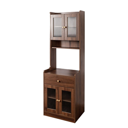 Kitchen Pantry Hutch Cabinet with ribbed glass doors in dark wood Farmhouse style HouseOfZazla on Tampa Home & Garden Store