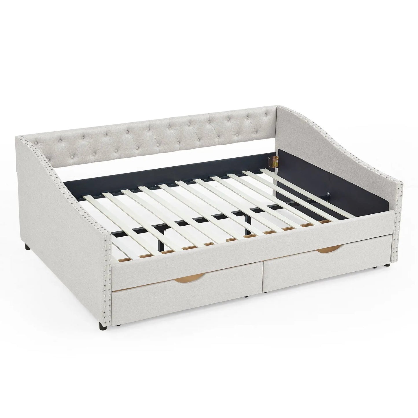 Upholstered Tufted Daybed With Drawers Waved Arms