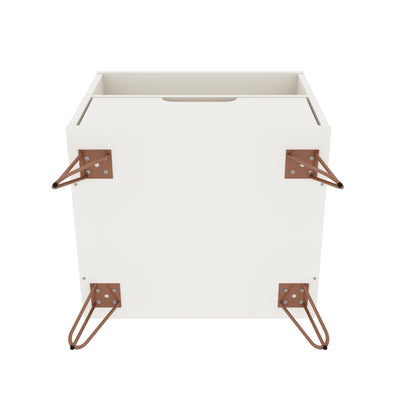 Rockefeller white nightstand with 1 drawer and copper metal hairpin legs on Tampa Home & Garden Store