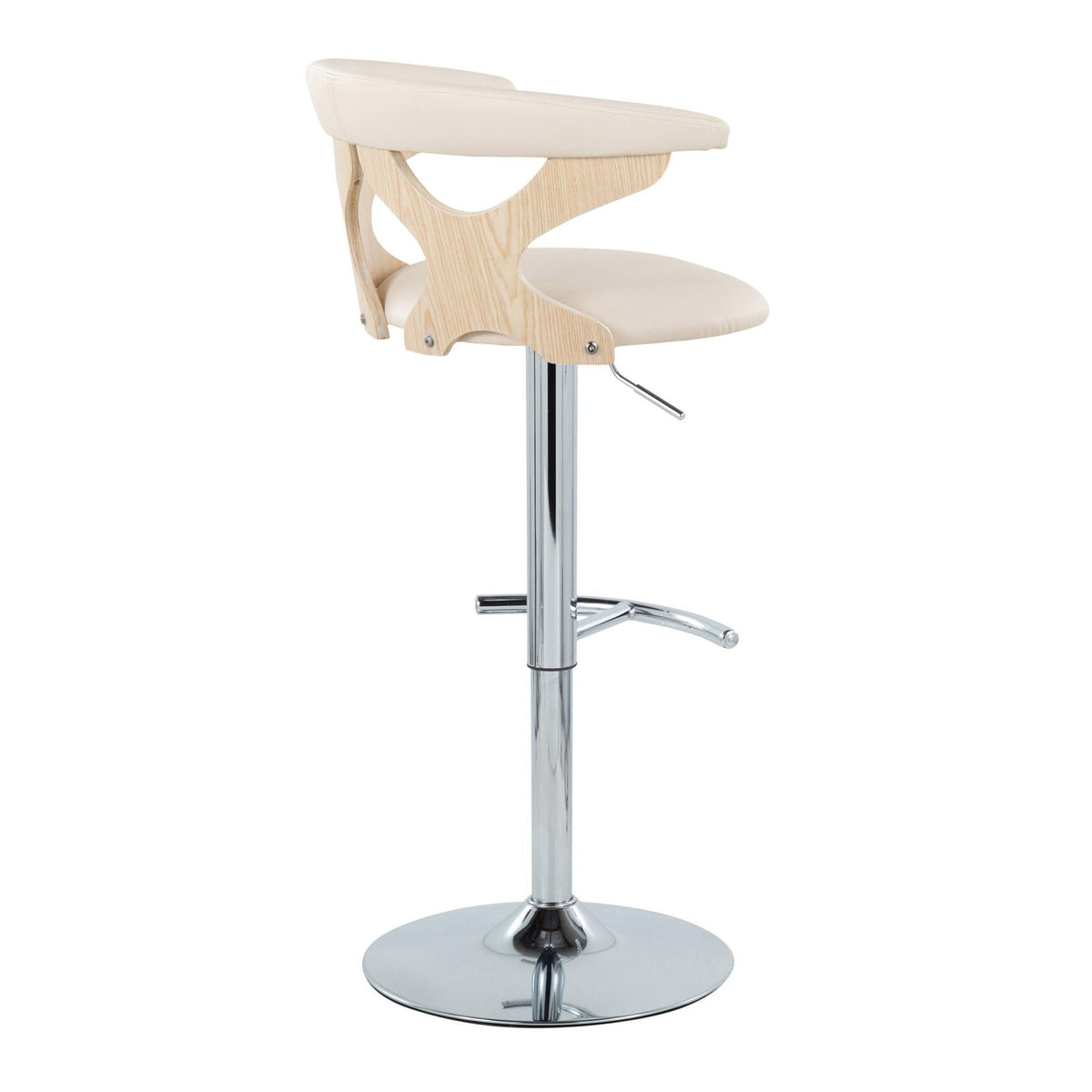 Contemporary adjustable beige barstool set with wood frame and cushioned swivel seat on Tampa Home & Garden Store