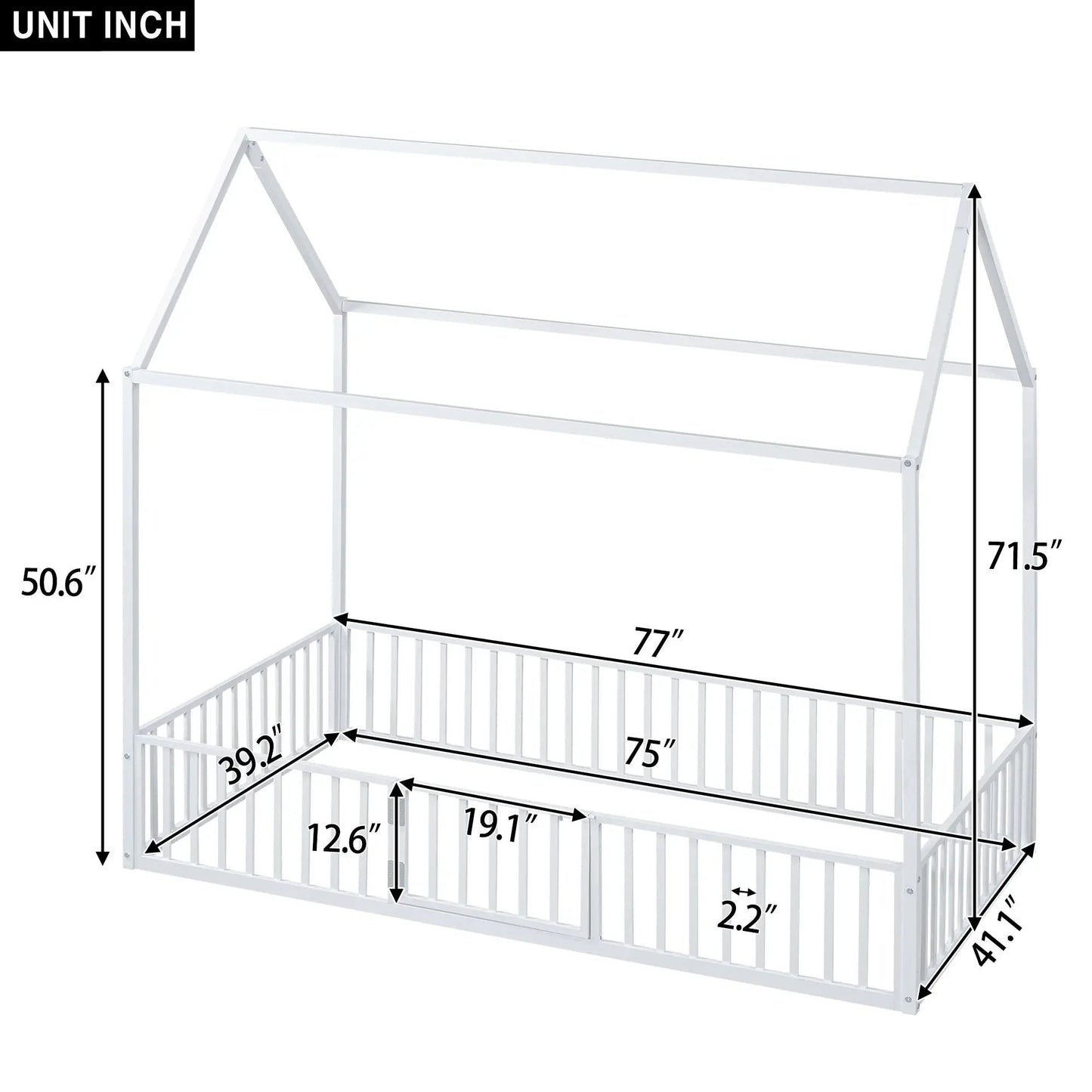 Metal house canopy bed with fence and door, white metal frame, Unique Piece Furniture on Tampa Home & Garden Store