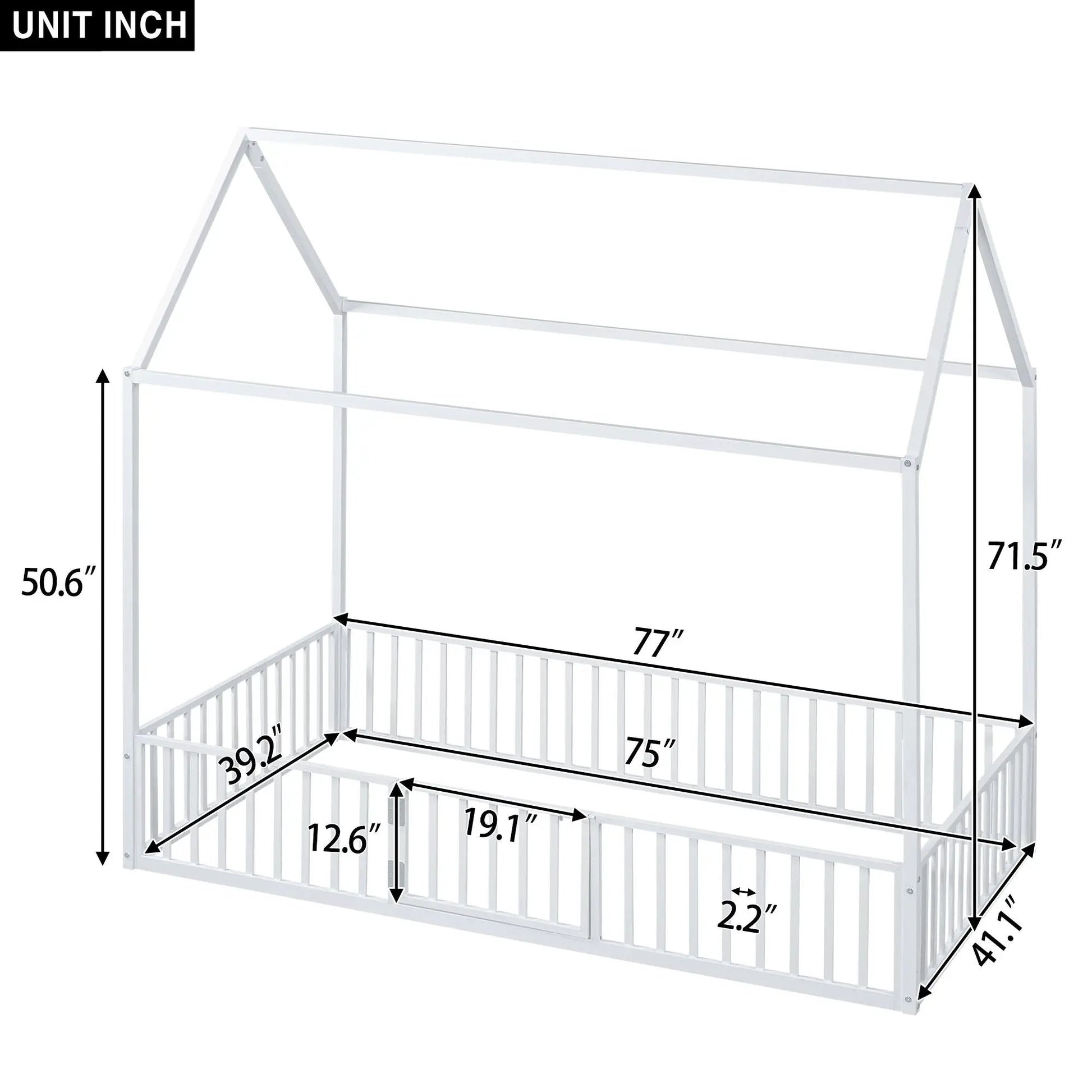 Metal house canopy bed with fence and door, white metal frame, Unique Piece Furniture on Tampa Home & Garden Store