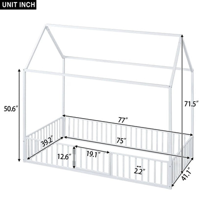 Metal house canopy bed with fence and door, white metal frame, Unique Piece Furniture on Tampa Home & Garden Store