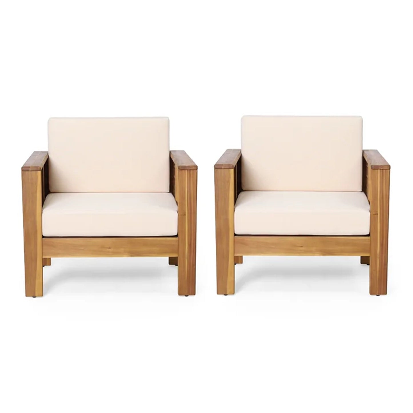 Set of Two Outdoor Acacia Wood Club Chairs