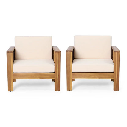 Set of Two Outdoor Acacia Wood Club Chairs