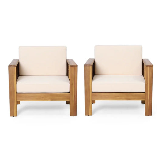 Set of Two Outdoor Acacia Wood Club Chairs