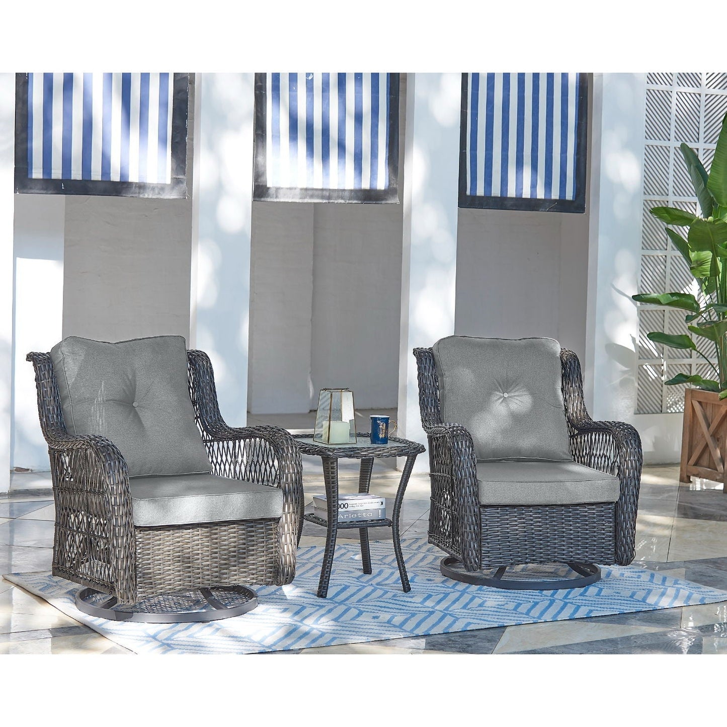 3 Piece Outdoor Patio Set and Swivel Chairs