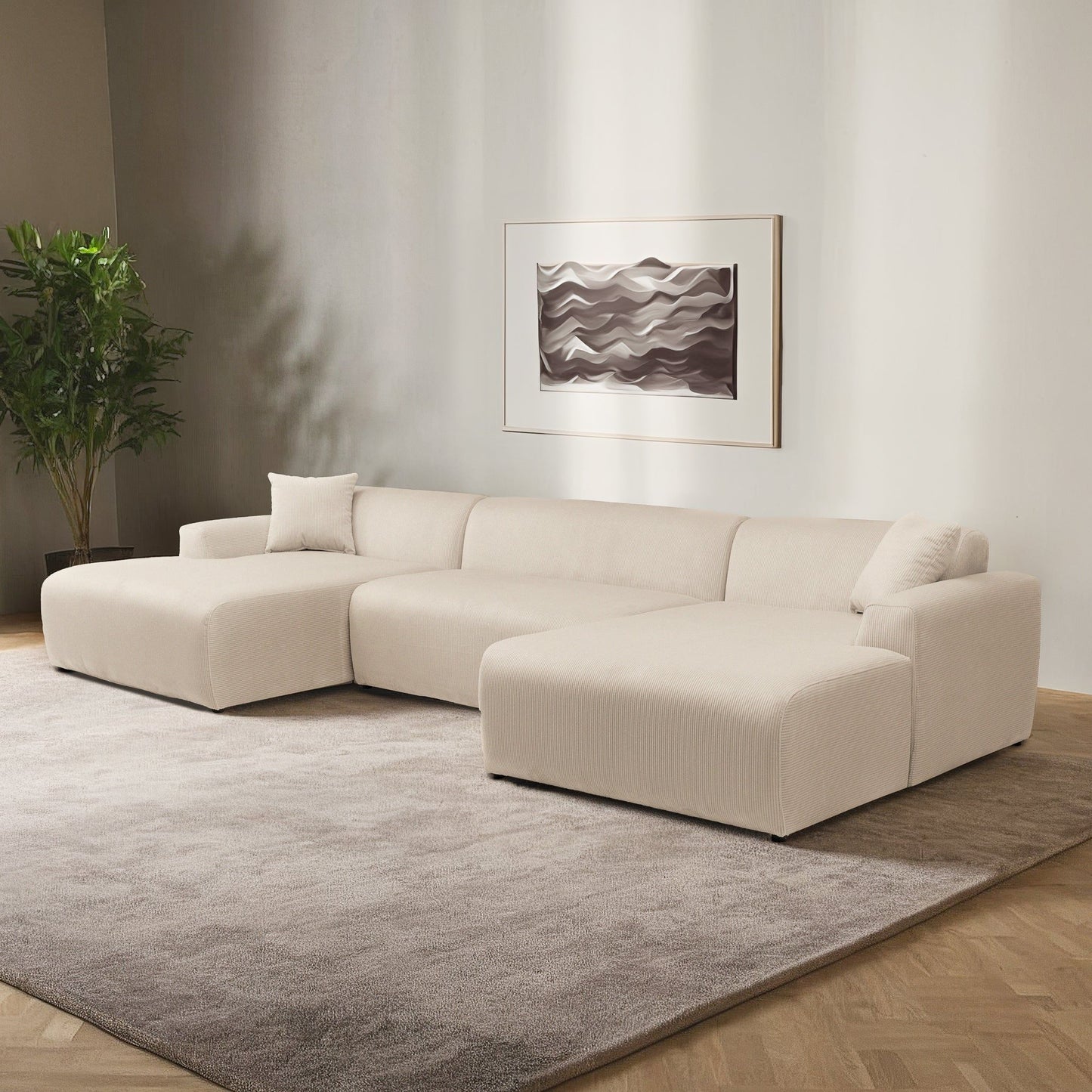Mar high-quality beige fabric stationary sectional with chaise by HouseOfZazla on Tampa Home & Garden Store