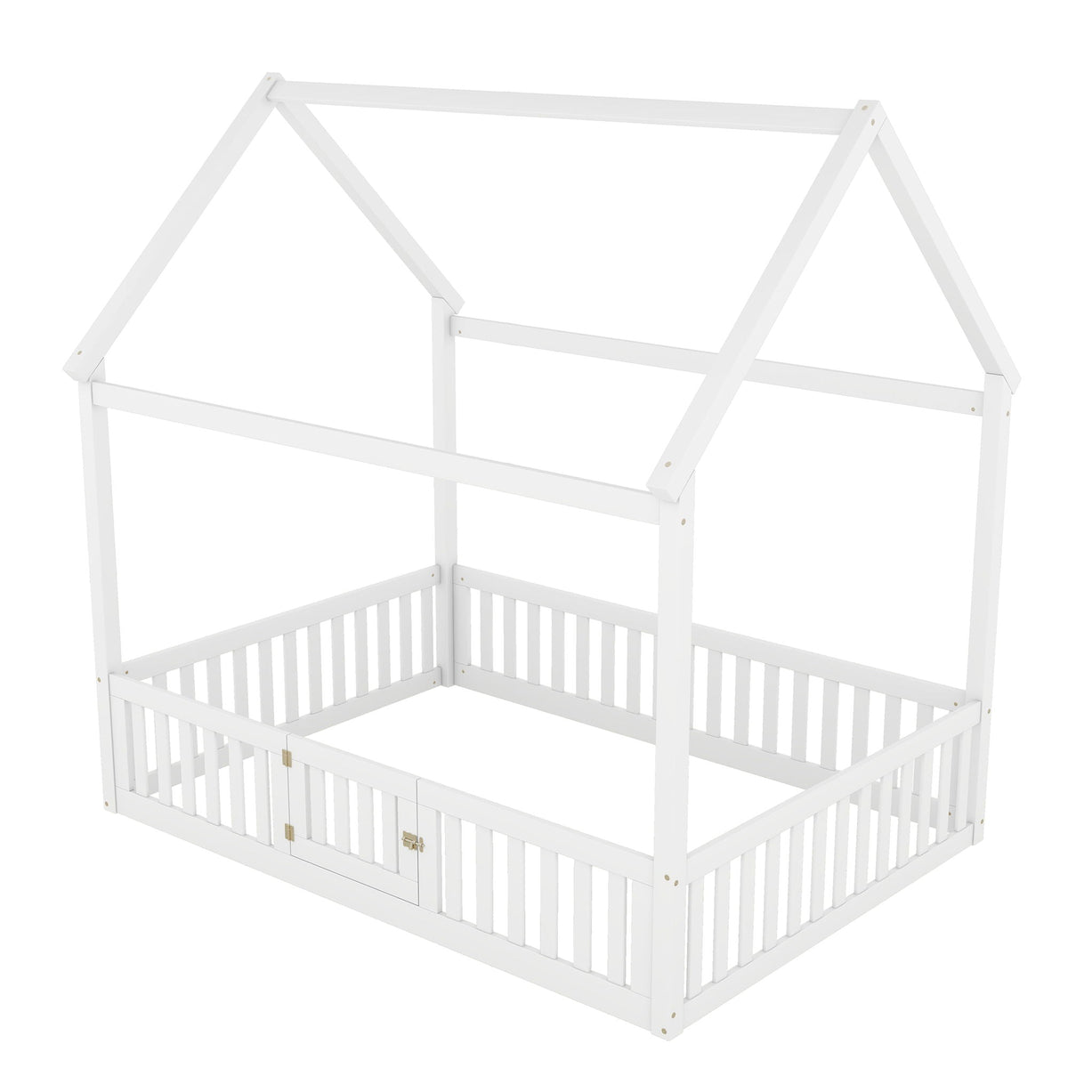 Wood House Bed With Fence And Door by HouseOfZazla, white wooden platform bed frame on Tampa Home & Garden Store