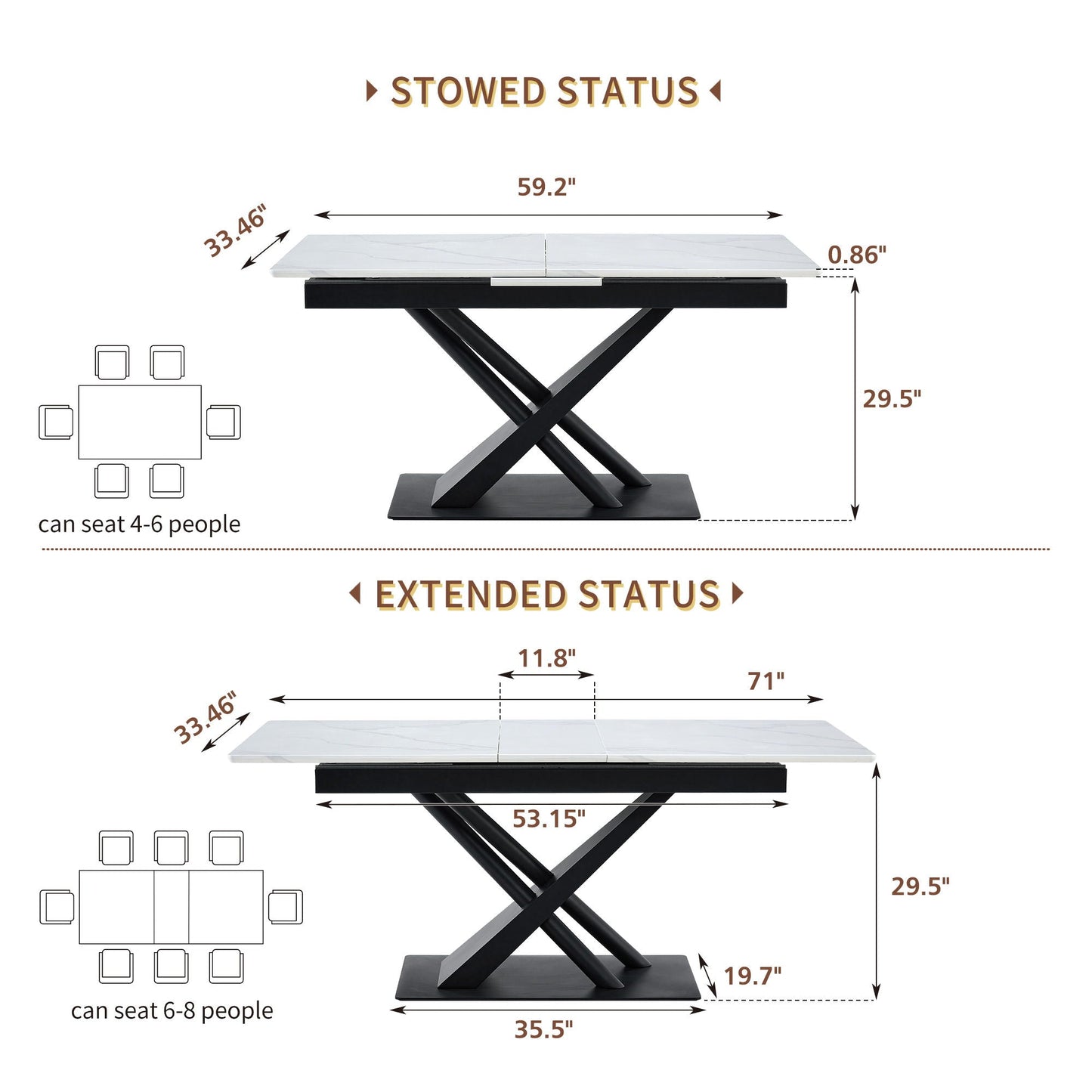 Geometric X Frame Dining Table With Marble Top