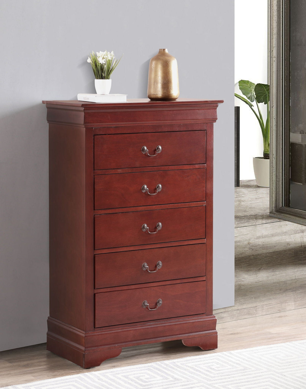 Classic Carved Accent Chest with English dovetail drawers in dark red finish by HouseOfZazla on Tampa Home & Garden Store
