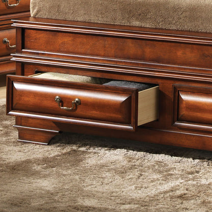 Dovetailed Drawers Storage Bed in dark cherry wood with single open drawer by HouseOfZazla on Tampa Home & Garden Store