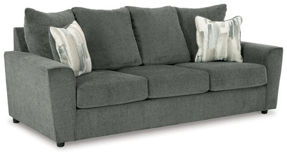 Stairatt - Sofa in dark gray textured fabric with 3 back cushions and 2 decorative pillows on Tampa Home & Garden Store