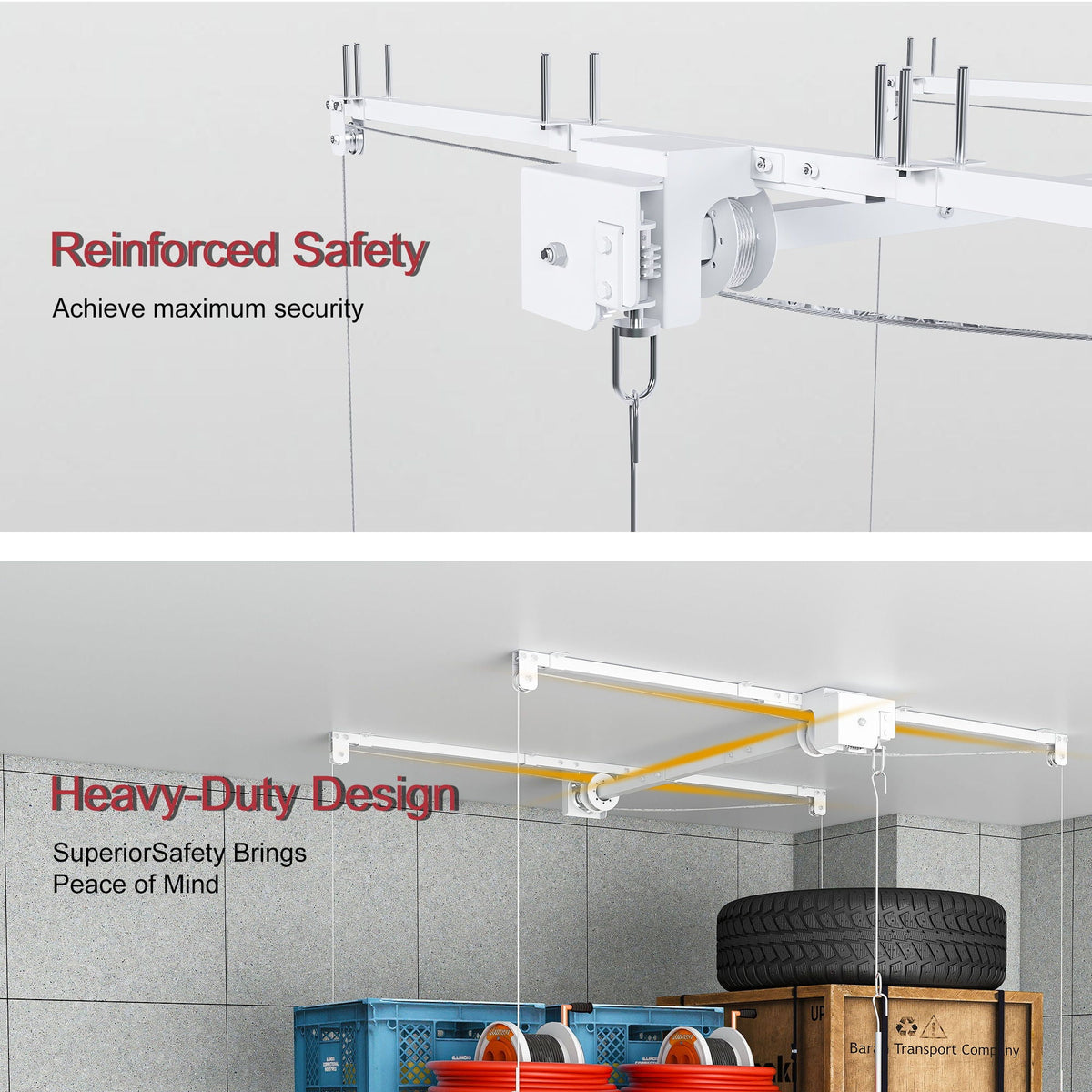 Overhead Garage Storage Rack with Crank System, white steel, HouseOfZazla on Tampa Home & Garden Store