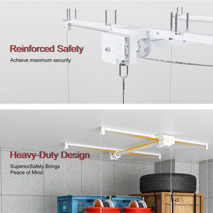 Overhead Garage Storage Rack with Crank System, white steel, HouseOfZazla on Tampa Home & Garden Store