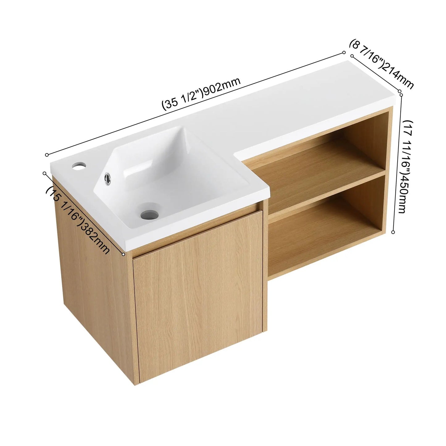 L Shaped Wall Mounted Floating Vanity with Sink
