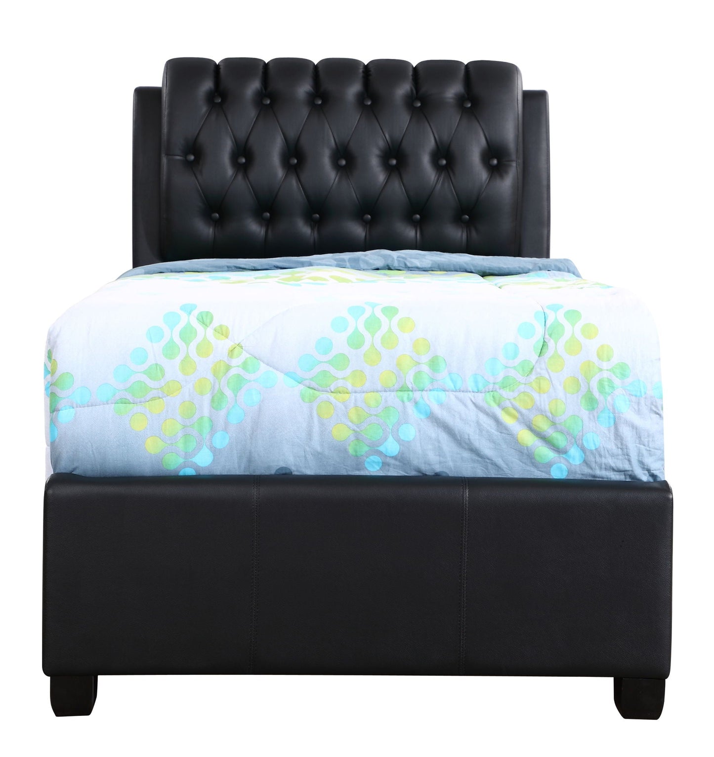 Tufted Upholstered Bed headboard in black leatherette with diamond tufting and button accents on Tampa Home & Garden Store